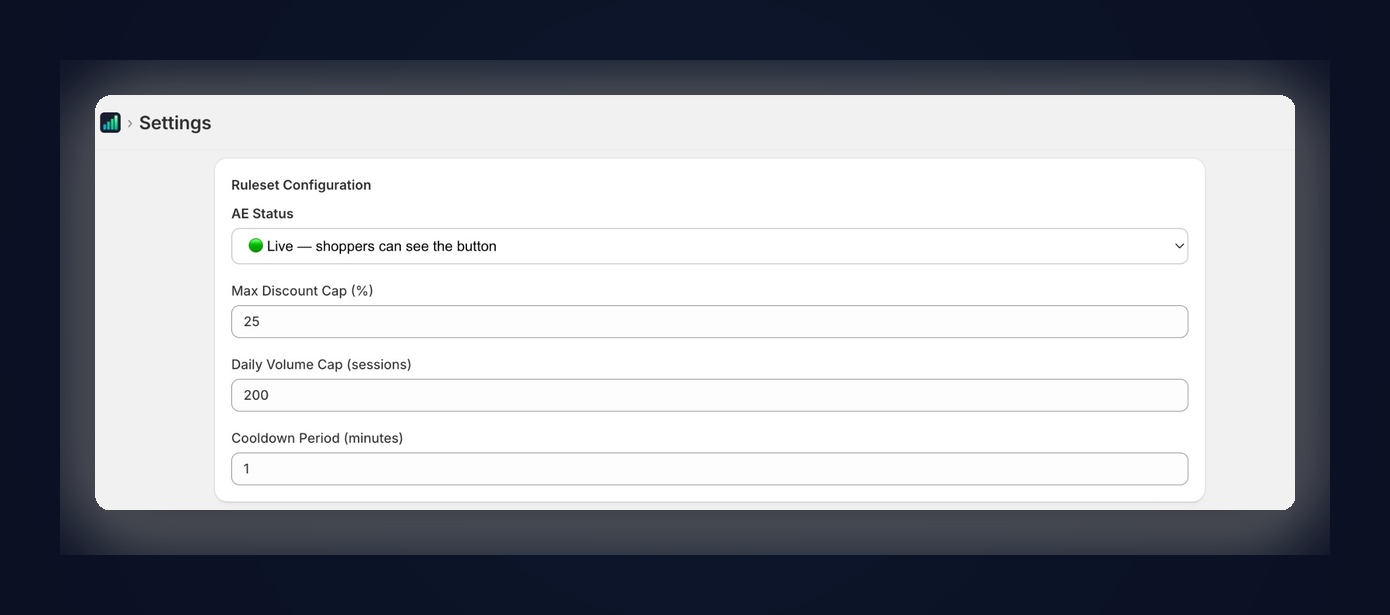 AE Settings Page — Ruleset Configuration